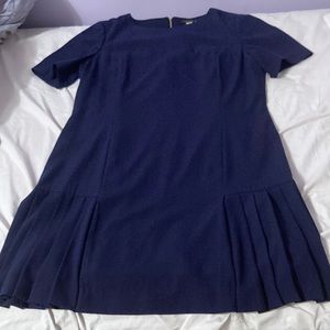 Tahari short sleeve navy dress with ruffle hem